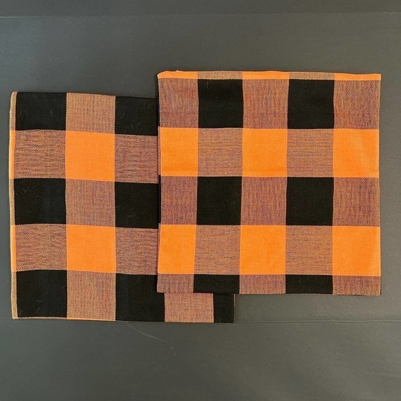 Halloween Fall Orange‎ Black Buffalo Plaid Check Pillow Covers 2 - Picture 1 of 3